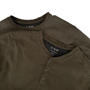 01 Algo Performance Lot of 2 Green Long Sleeve Thermal Shirt Sz LT